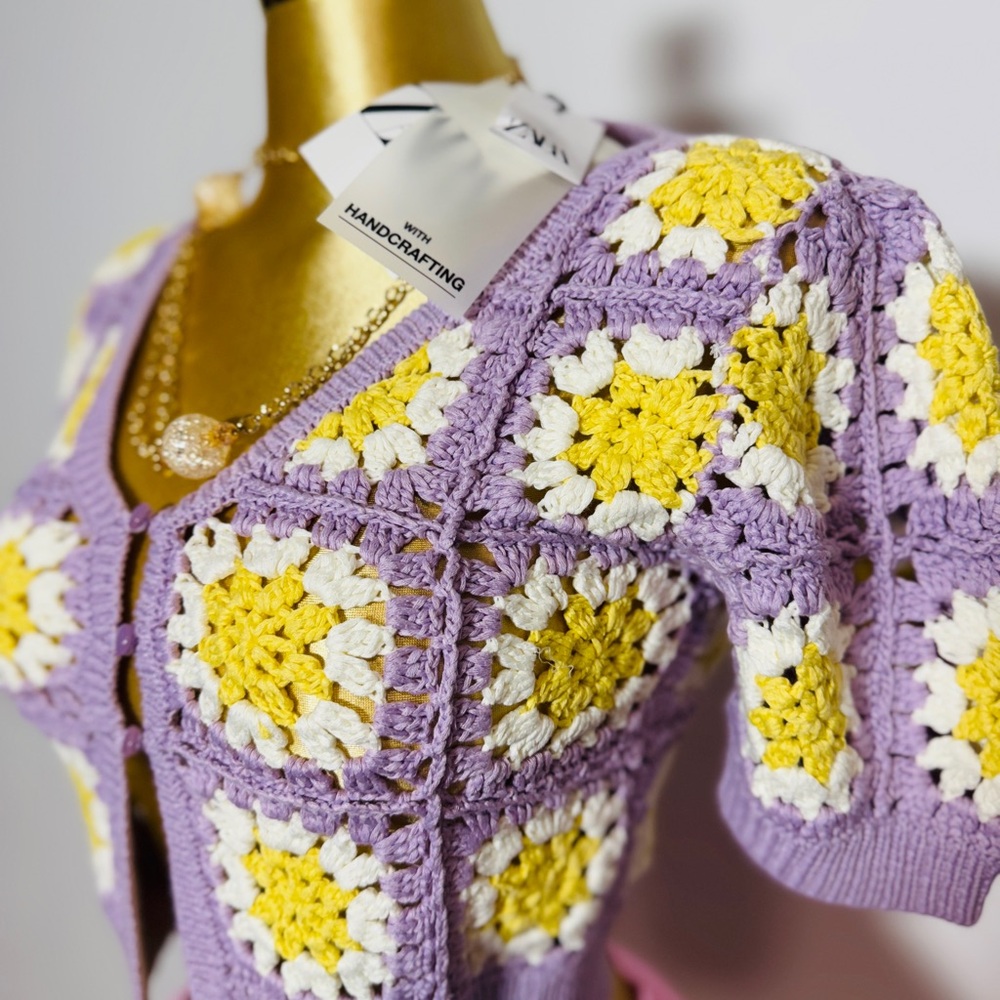 Zara Purple and Yellow Crochet Sweater - Picture 5 of 5